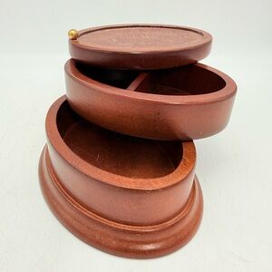 Vintage Bombay & Co. 2 Tier Swivel Sewing Box | Oval Wood Jewelry Box